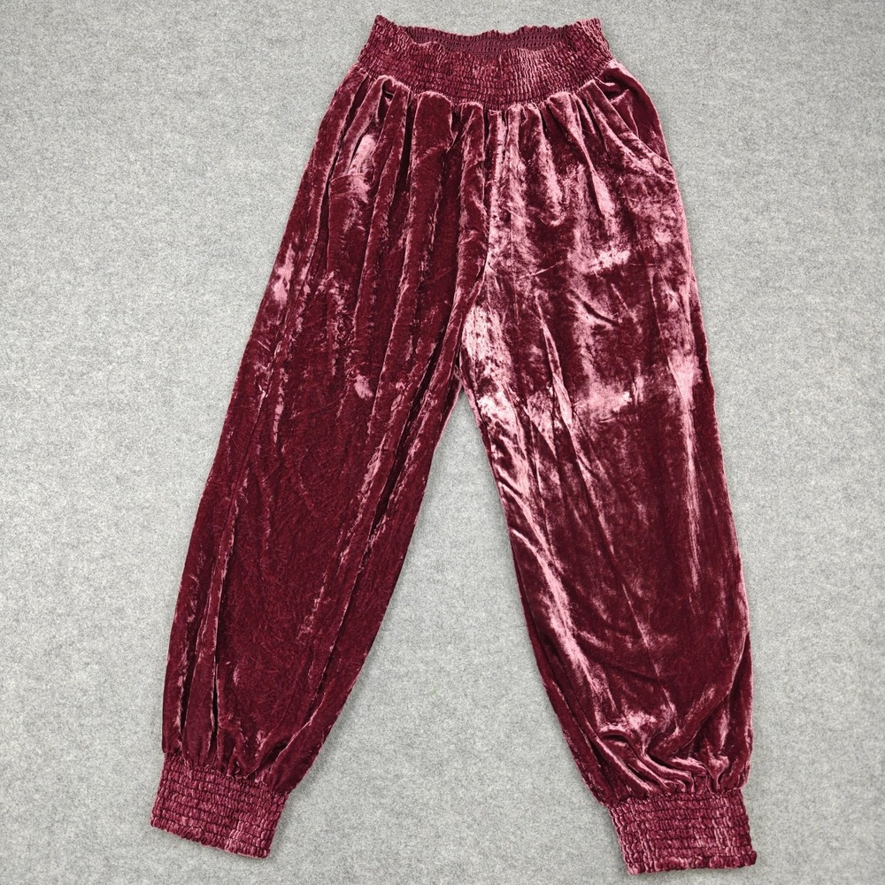 Anthropologie Pants Womens M Red Velvet Harem Elastic Waist Cuffed Pockets‎